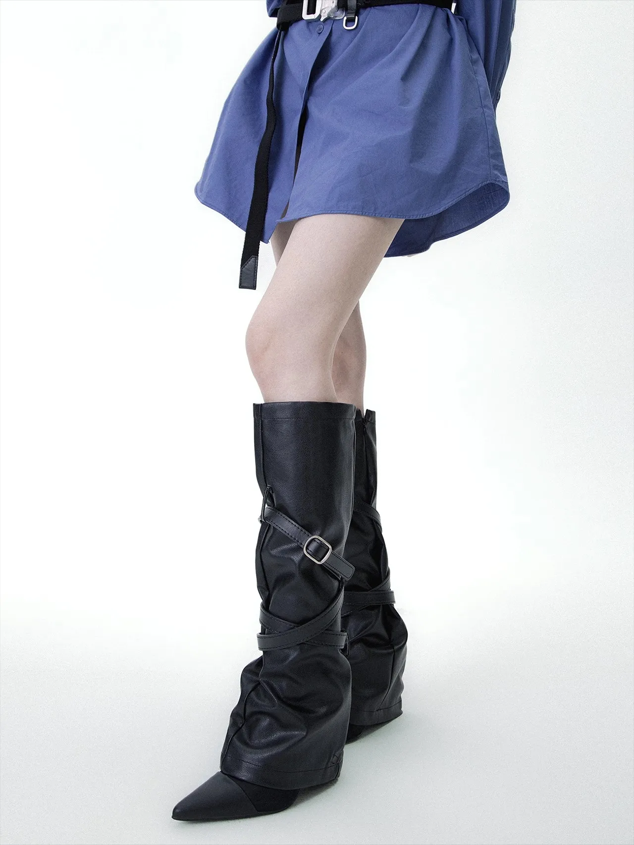 Women's Vintage PU Leather Leg Ankle Knee Sleeve Socks Over Knee Girls Fashion Dancing Punk Leggings Black Leg Warmer R2332 view 4