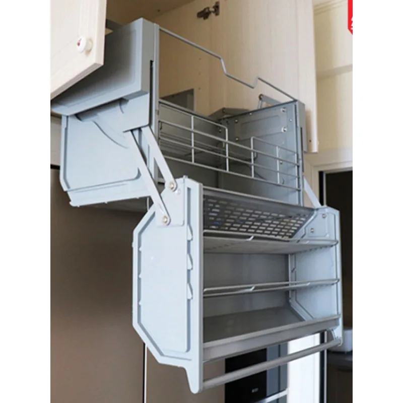 

Hair hanging cabinet pull basket double-body storage refrigerator top cabinet lower pull basket kitchen cabinet buffer lift pull