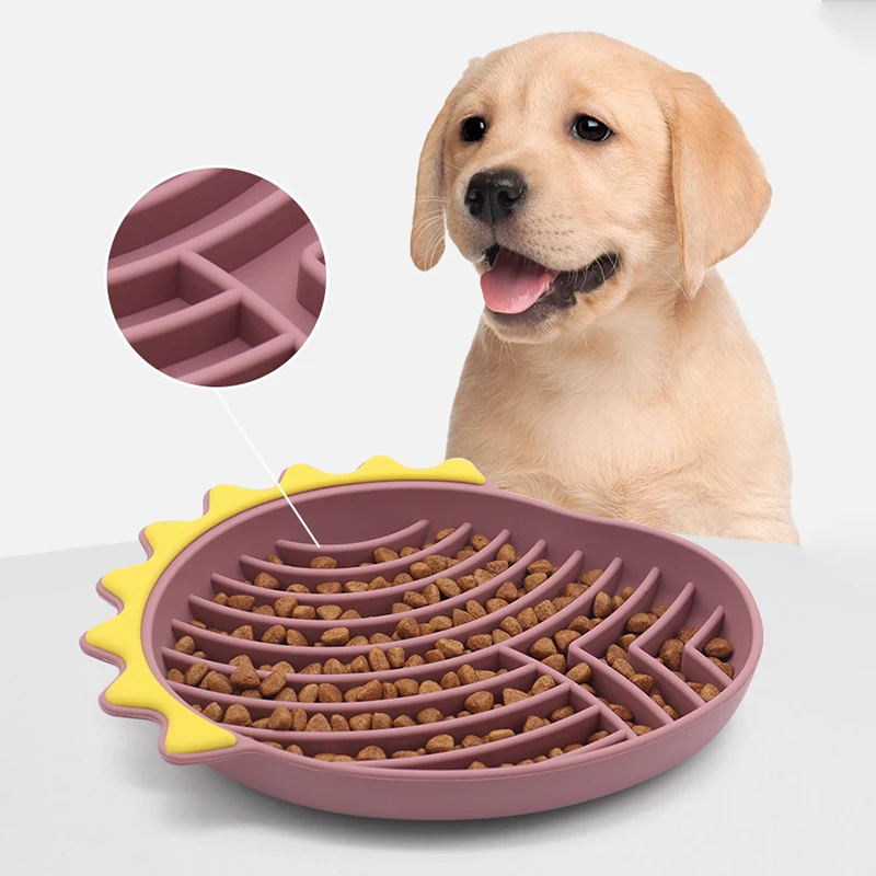

Anti Slip Durable Silicone Dog Slow Food Mat Funny Dinosaur Head Shape Stable Suction Anti Choking Pet Food Bowl Dog Feeders
