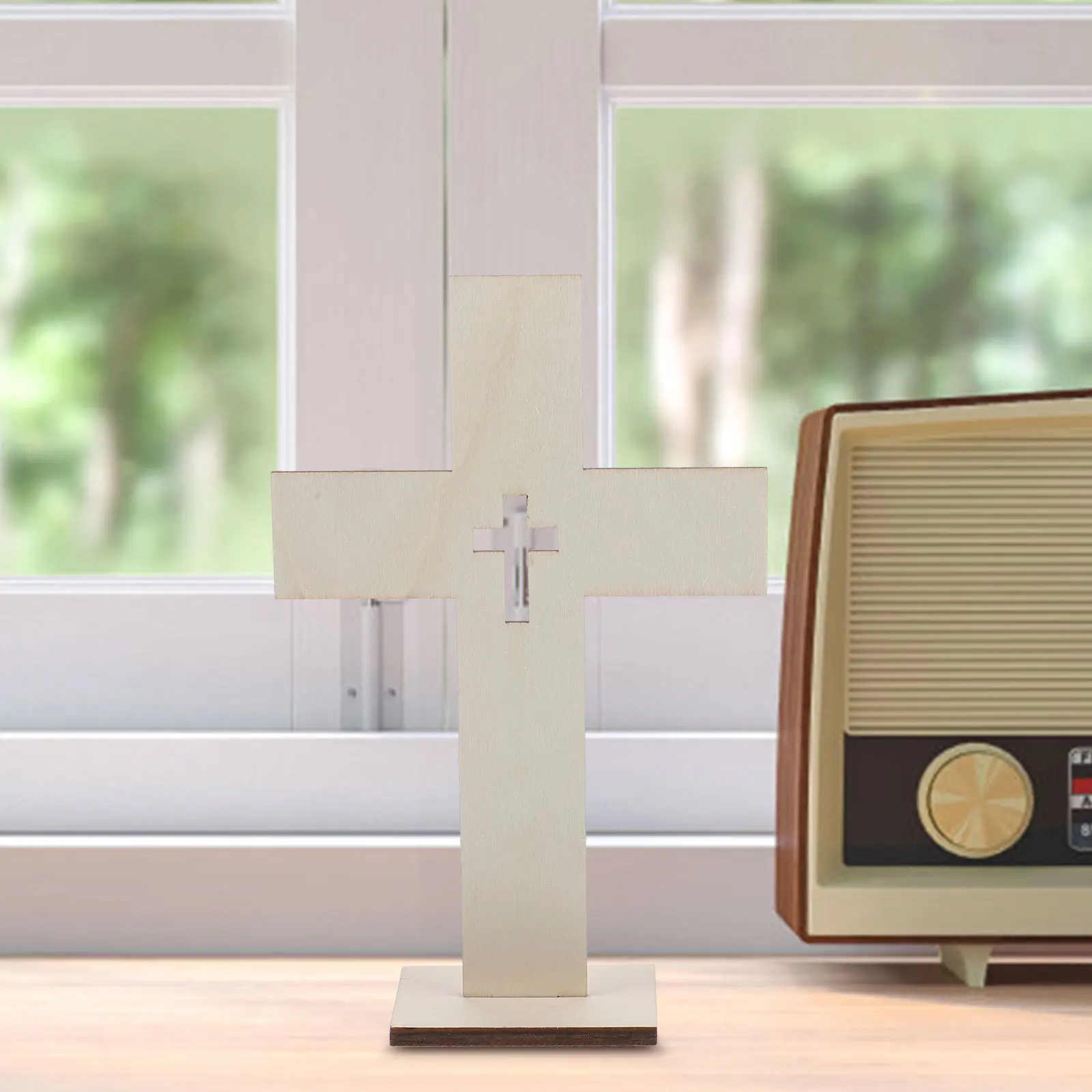 

10Pcs Wooden Cross Ornaments Decorative Based Standing Crosses Religious Home Decor Rustic Wood Cross Craft Table Centerpieces