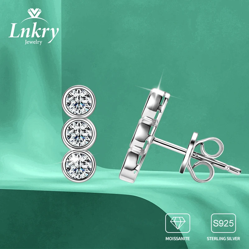 

Сертифицированные Lnkry серьги Pendientes Plata из стерлингового серебра 925 пробы 3 мм с тремя камнями и муассанитом для женщин, серьги-гвоздики с сертификатом