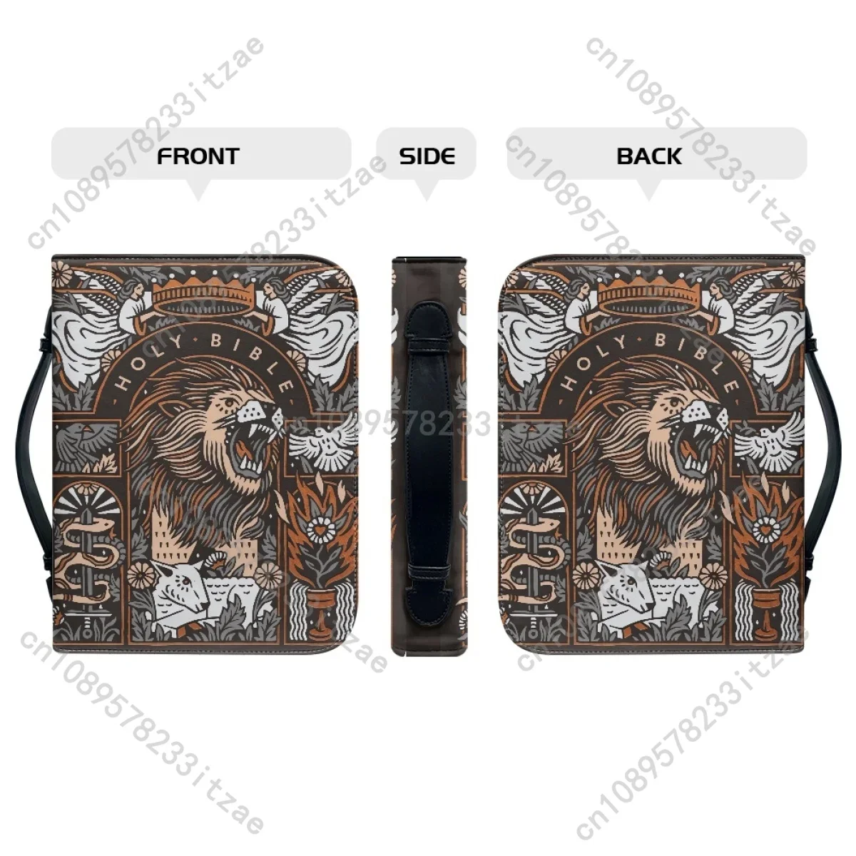 Large Bible Cover Fierce Big Lion Cross Pattern Folder Holder Tool Case Handbag Storage Bag Organizer Easy Gripping To Hold New