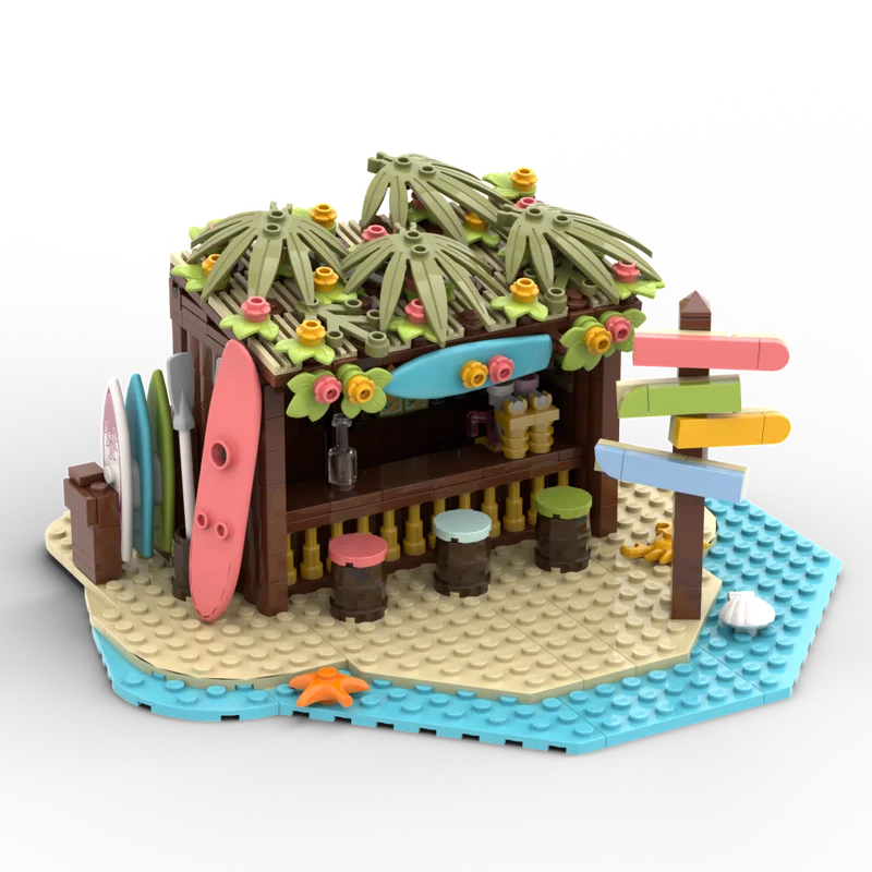 385PCS tropical surf shack Modular MOC-910030 Creative street view Model Building Blocks Architecture Assembly Model Toys Gift