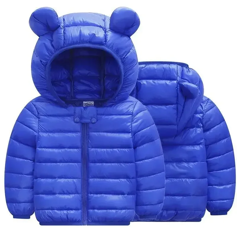 Children Boys Hooded Lightweight Down Jackets Girls Baby Cute Ears Coats Autumn Winter Warm Zipper Outerwear Kid Casual Clothing