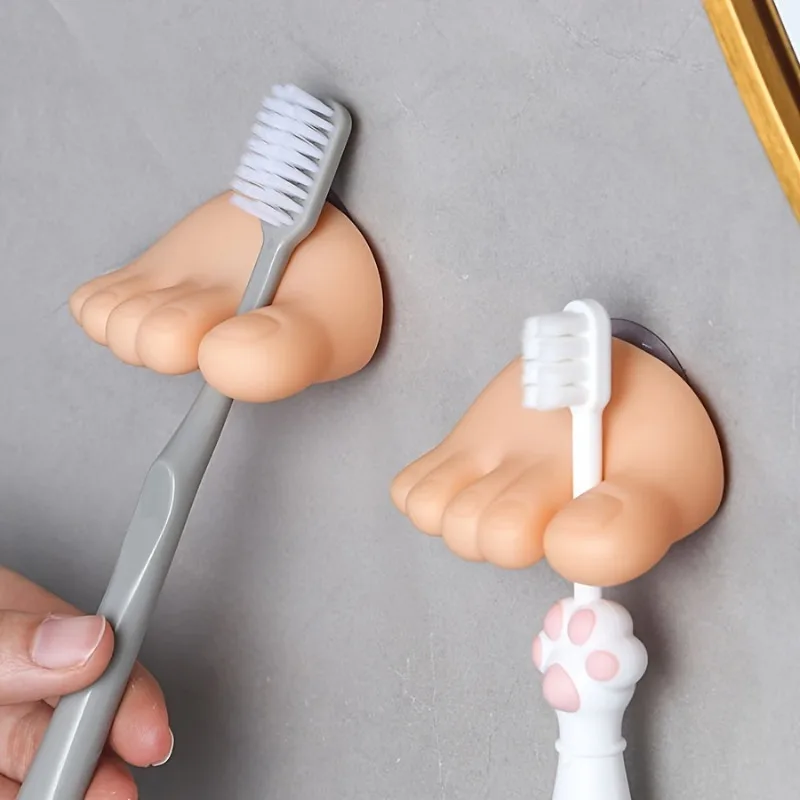 2Pcs Multifunctional Suction Cup Toothbrush Holder Funny Bathroom Decoration Storage Rack Small Clip