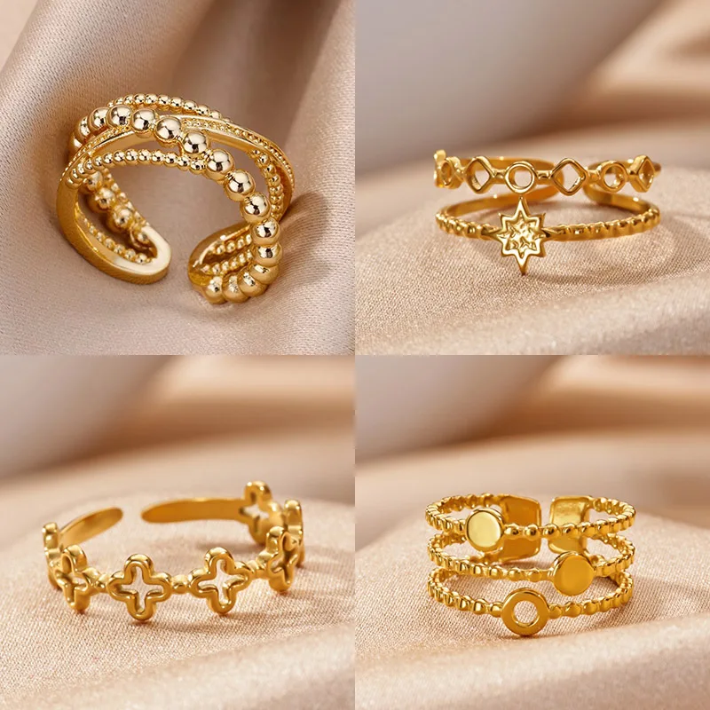 Vintage-Kreuzringe für Frauen, 18 Karat vergoldeter Edelstahl, geometrischer, verstellbarer Ring, Hochzeit, Party, religiöser Schmuck, Geschenk