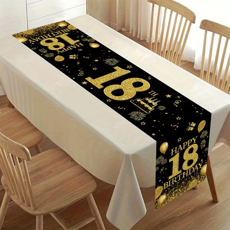 18 30 40 50 60 Years Old Golden Black Birthday Table Runner Happy Birthday Party Decoration Birthday Party Table Decoration