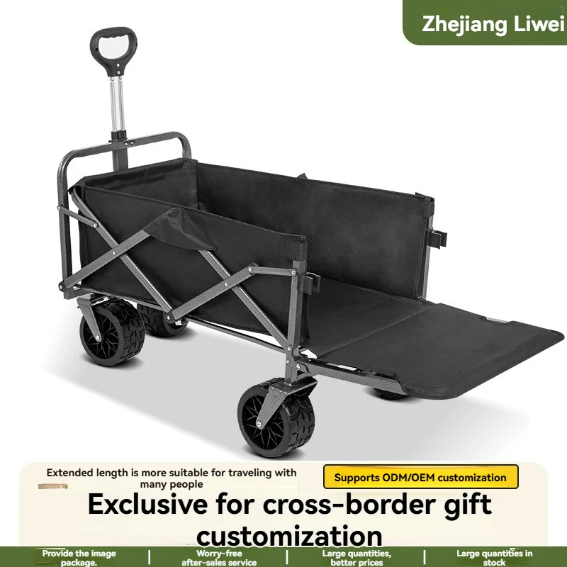 Large Storage Space Detachable Cloth Bag Wear Resistant Wheel Garden Grocery Haul Transport Trolley Folding Camping Wagon Cart