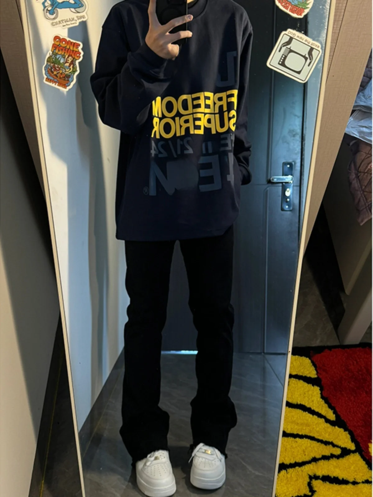 

Cleanfit Men's Straight Leg Jeans Frayed Hem American Retro Design Slimming Micro Flared Trousers Youthful Trendy Long Pants