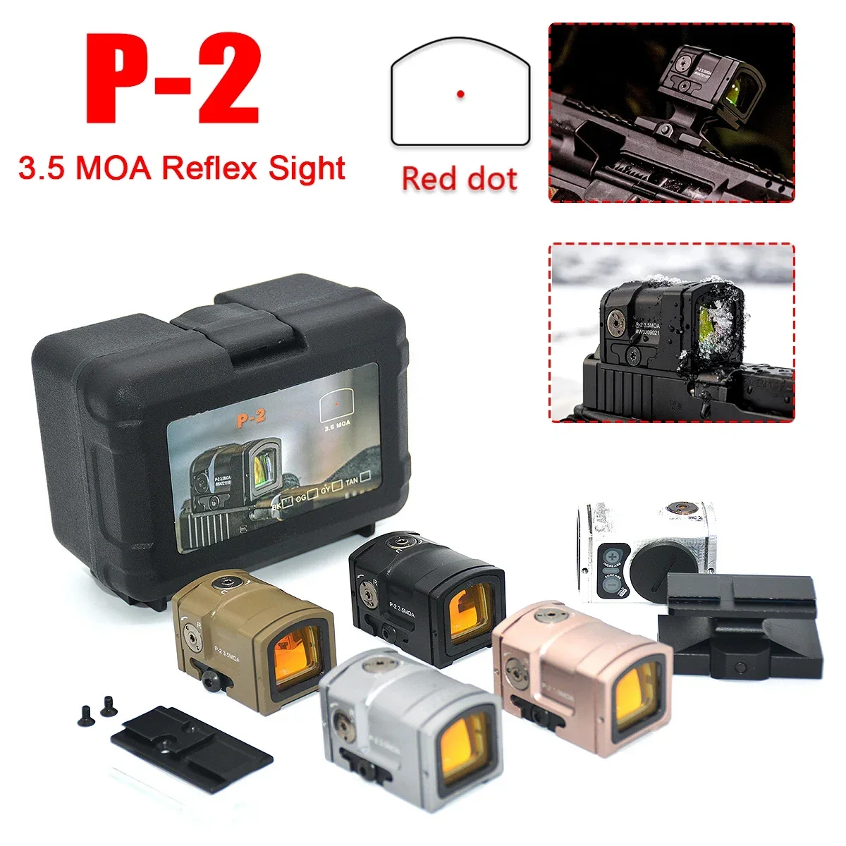 

Airsoft P-2 Red Dot Reflex Sight 3.5 MOA 1.54'' Riser Mount Hunting P 2 RM P2 Red Dot Optics Rifle Scope For Pistol Glk 17 MOS