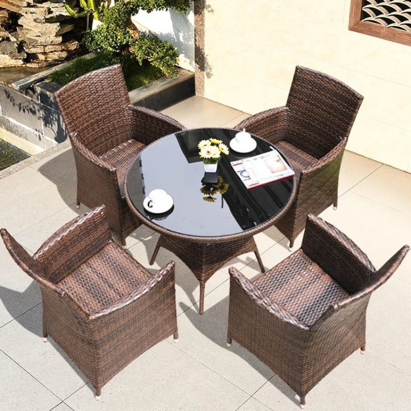 

Outdoor tables and chairs Garden open-air rattan chairs three-piece balcony tea table
