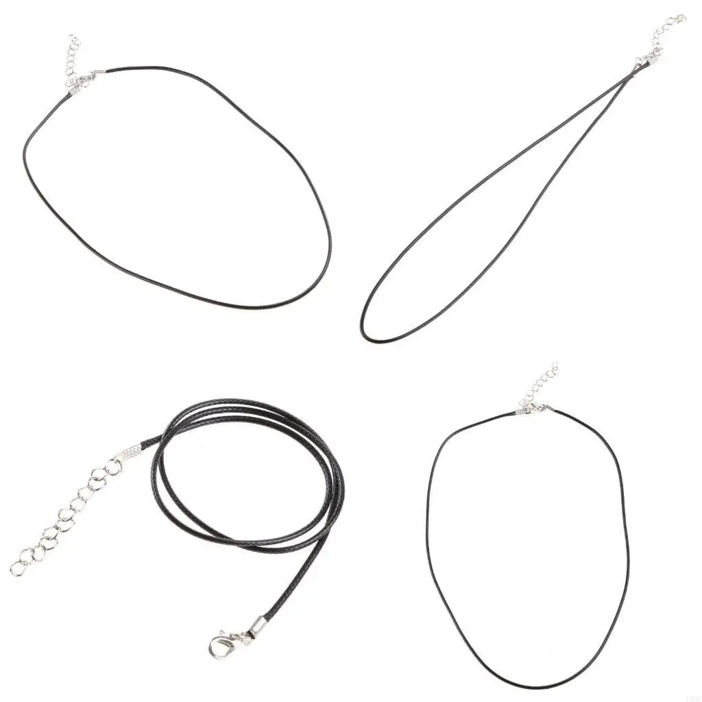 195C Leather Wax Rope Cord Necklace with Lobster Clasp Black Jewelry Necklace String 18'' Clasp Chain for Bracelet Making