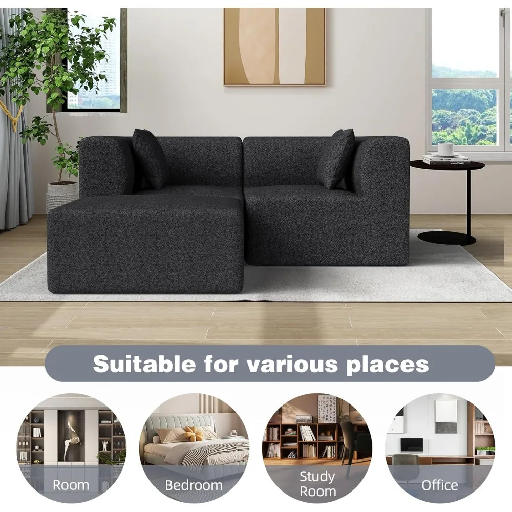 69 أريكة مقطعية على شكل حرف L مع مسند، أريكة سحابية قابلة للتحويل لغرفة المعيشة، أريكة صغيرة مريحة للأطفال الصغار