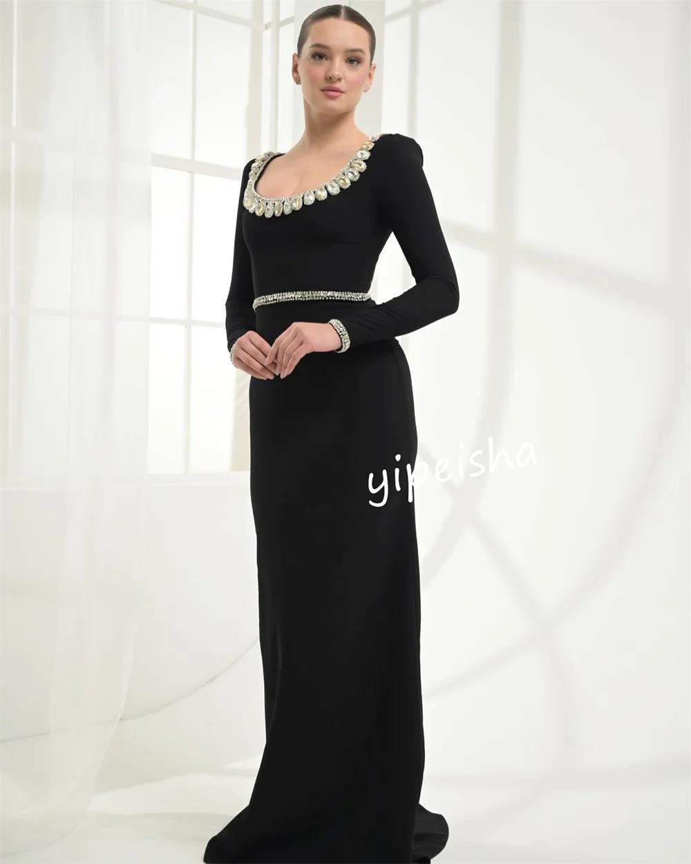 Customized Sparkle Jersey Sequined Pleat Trumpet Scalloped Long Dresses Evening Dresses Classic Formal High Quality Exquisite