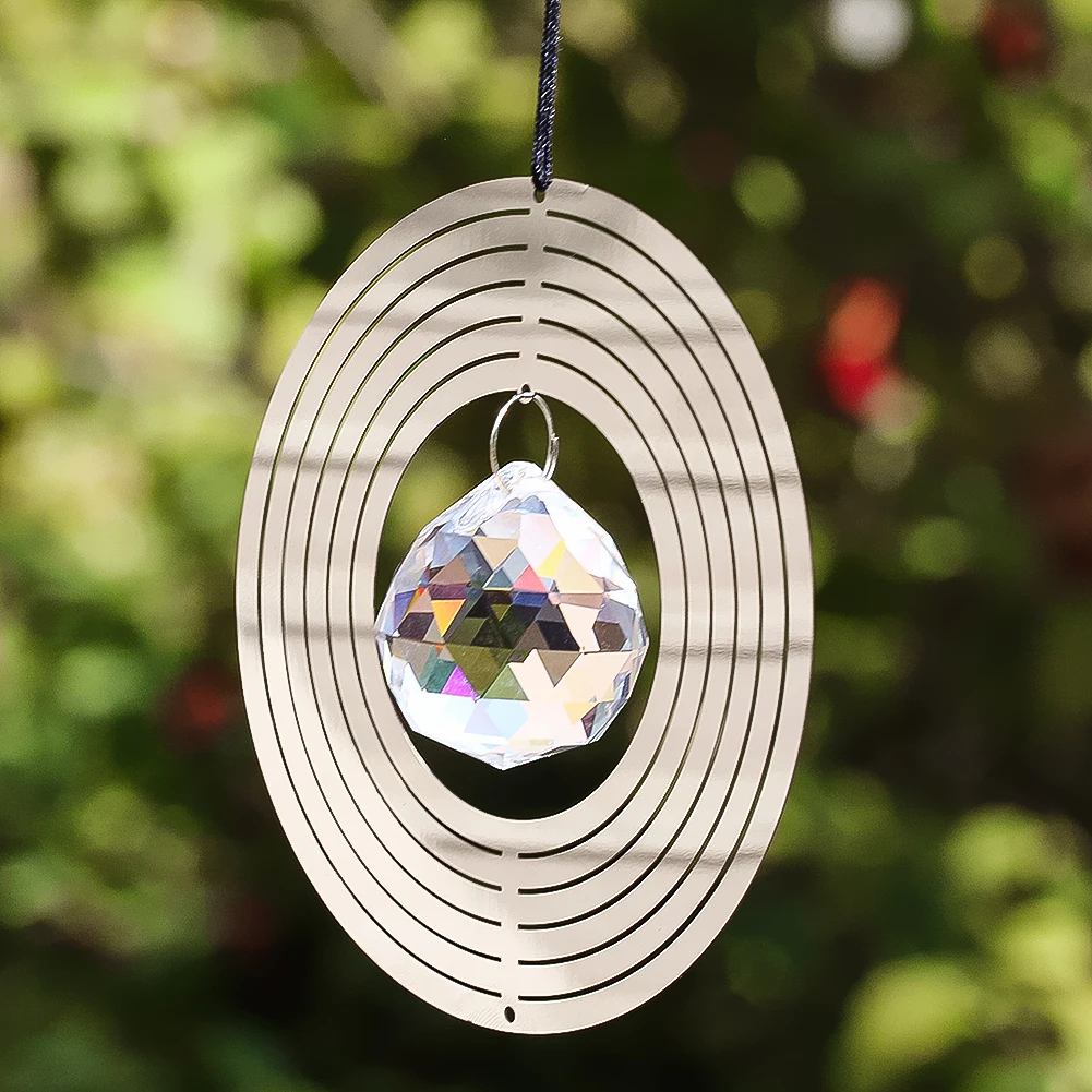 Lighted Ball Windmill Suncatcher Metallic Circle Weathervane Crystal Curtain Charms Garden Bird Repellers Hanging Decorations - view 3