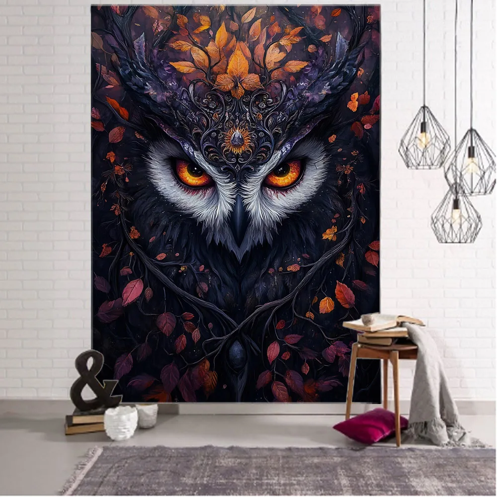 

Colorful psychedelic owl tapestry Bohemian hippie art science fiction room decoration Wizardry home wall art decoration blanket