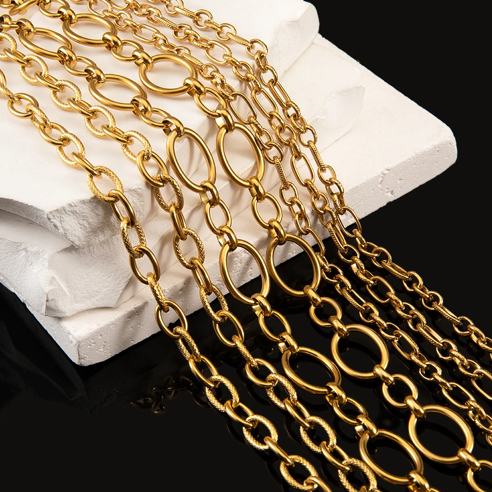 1Meter Stainless Steel Oval Embossed Thick Cuban Chain for DIY Hip-hop Bracelets Necklaces Jewelry Making Accessories