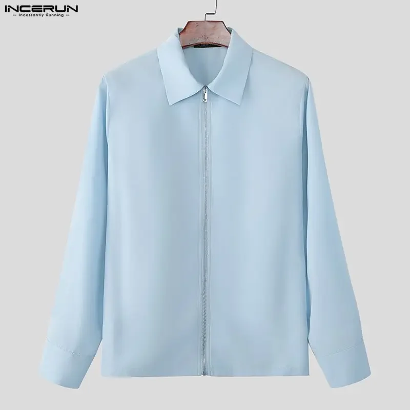 INCERUN Men Shirt Lapel Long Sleeve Zipper Solid Color Casual Men Clothing Streetwear Spring 2026 Fashion Leisure Tops Camisas