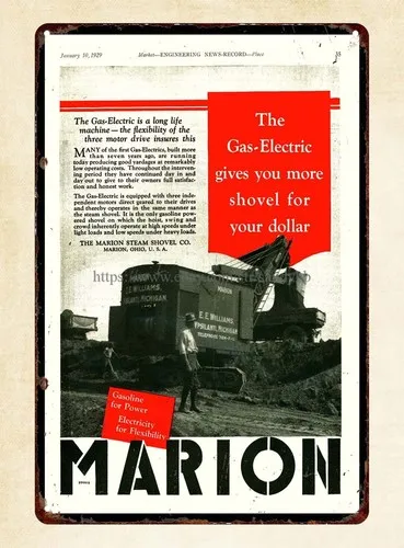 1929 Marion Gas Electric Shovel metal tin sign modern home wall art