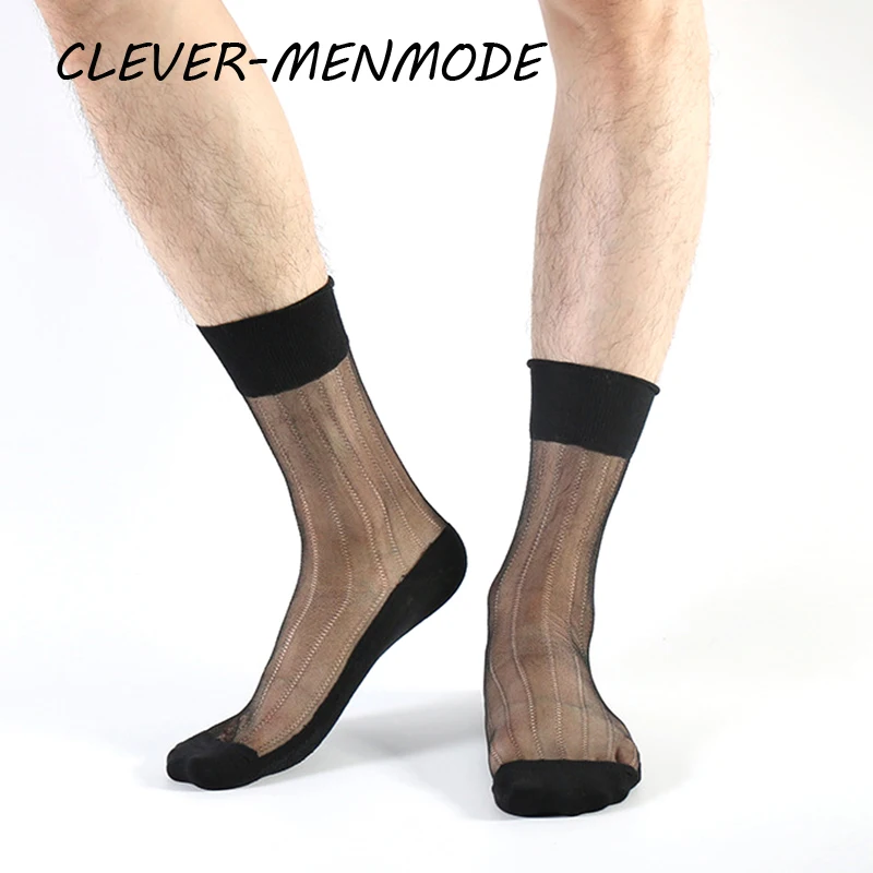 Men's Sexy Stockings Lace Solid Color Socks Transparent see-through Mesh Business Ultra-Thin Transparent Mid-Tube Socks