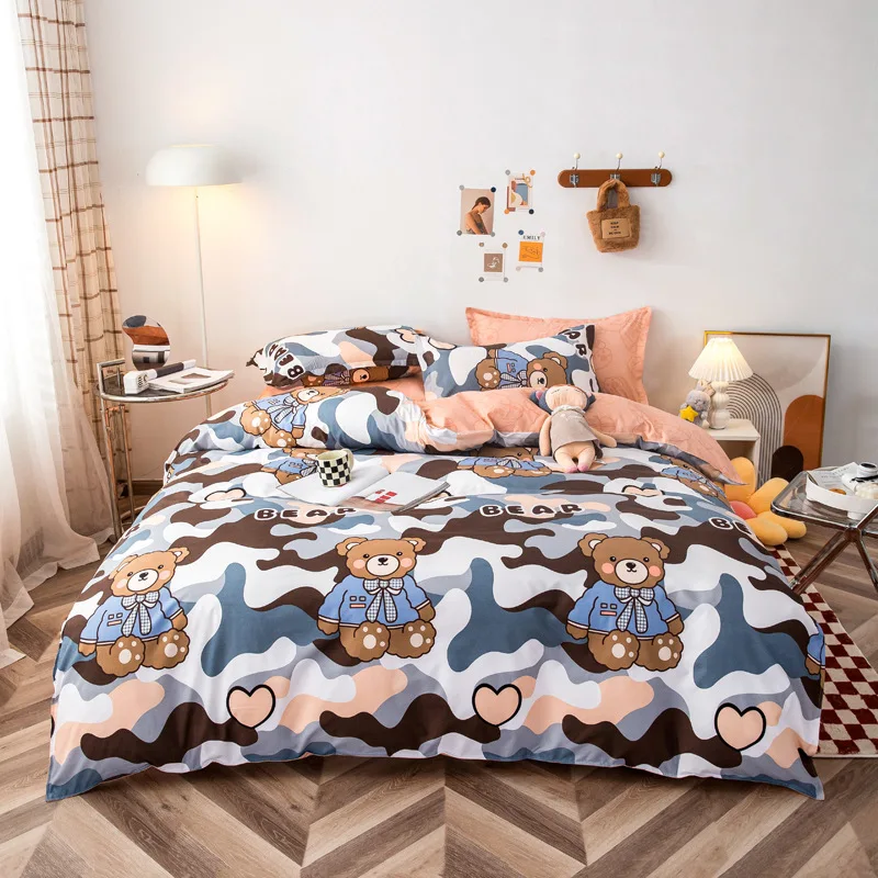 

Aloe polyester cotton cartoon simple four-piece bed sheet quilt cover bedding