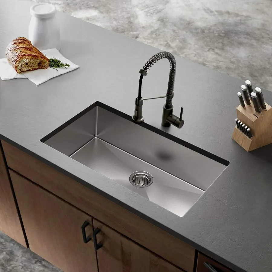 وعاء مطبخ فردي أو مزدوج 16 مقياس من الفولاذ المقاوم للصدأ مع خيارات متعددة الحجم بما في ذلك 30 بوصة و31 بوصة و3