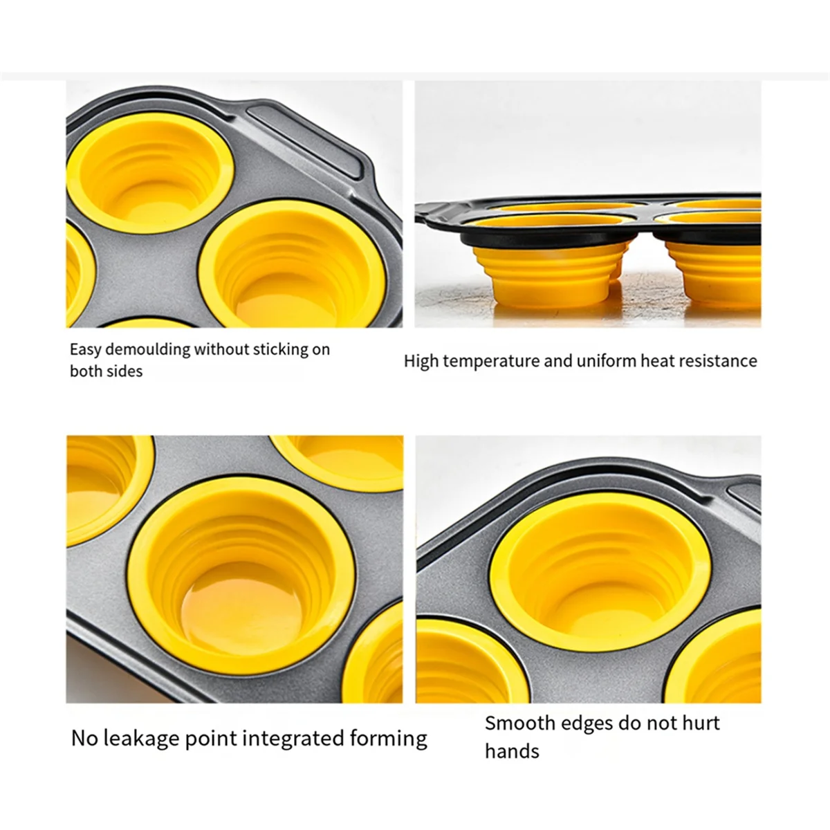 

Силиконовая форма для кексов ABNQ с металлическим каркасом, силиконовые формы для прикусов яиц для выпечки, формы для кексов 12, обычный размер, желтый