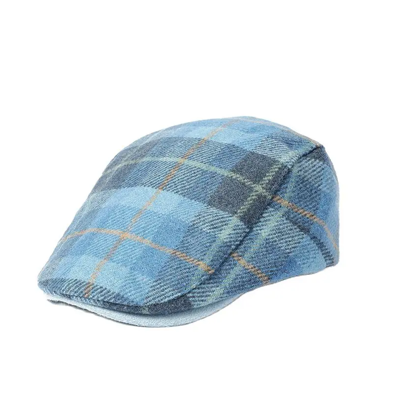 Autumn Cotton Plaid Print Newsboy Caps Flat Peaked Cap Men and Women Painter Beret Hats 142