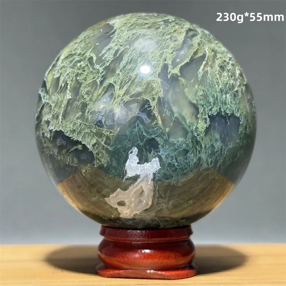 Natural Mineral Quartz Moss Agate Crystal Ball Home Feng Shui Lucky Ornaments Reiki Healing Spiritual Meditation Gem+Base - view 3