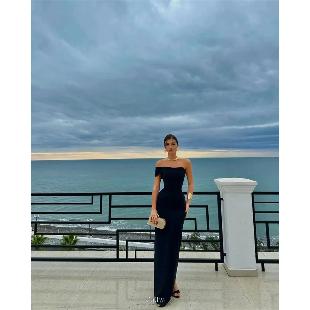 

Cathy Customized Elegant Black One Shoulder Prom Dresses Sleeveless Sheath vestidos de noiva Floor-Length Formal Evening 2025