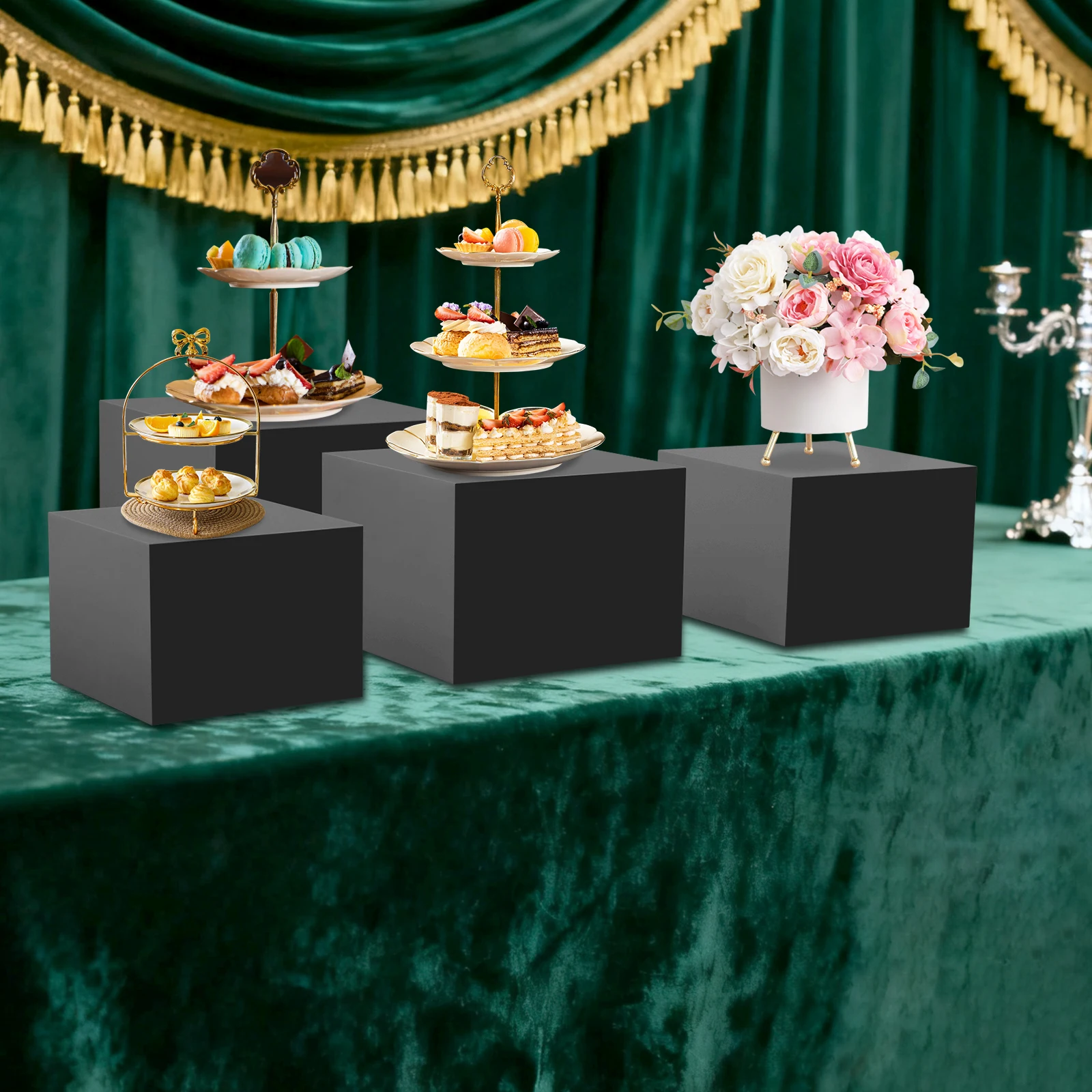 Taartplateau Set 4 Stuks Acryl Display Stands Rechthoekige Cupcake Stand voor Bruiloften Verjaardagsfeestjes Dessertdecoratie 8-12 Inch