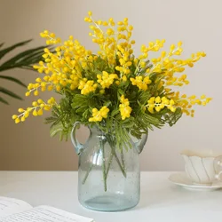 Artificial Acacia Flower Branch Tropical Palm Leaves False Stamen Silk Acacia Flower Fake Mimosa Plant for HOME decor