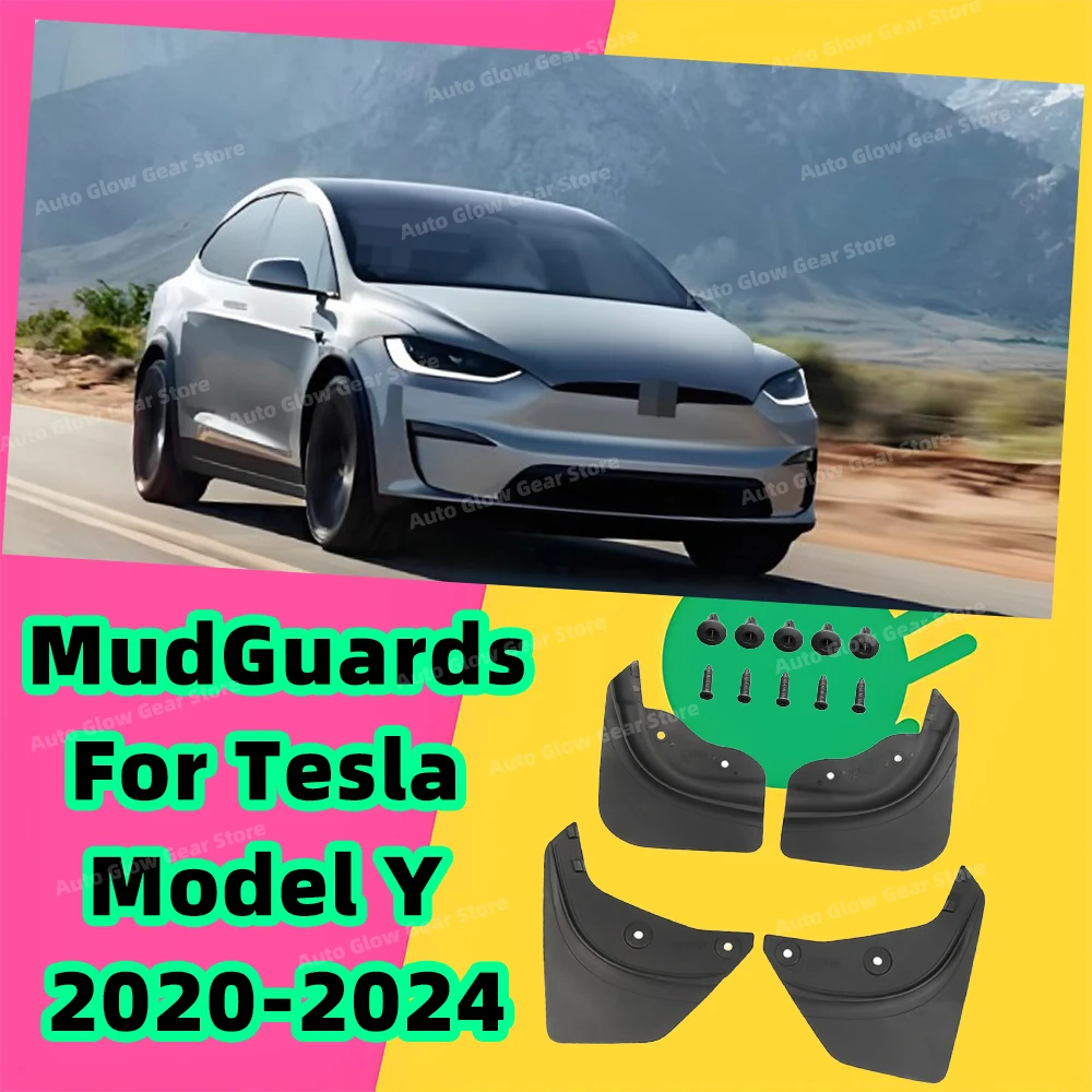 

1 комплект брызговиков для Tesla Model Y 2020-2024 2023 2022 2021, брызговики переднего и заднего колеса, черное защитное крыло