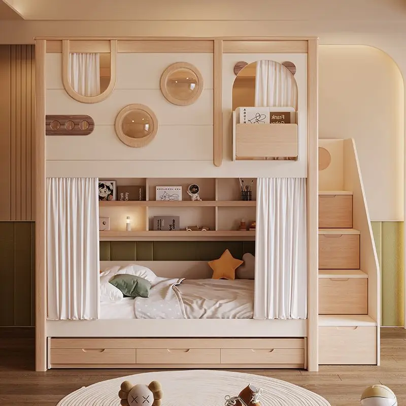 Nordic upper and lower bunk double-layer heightened mother-child bed small apartment children's room upper and lower beds