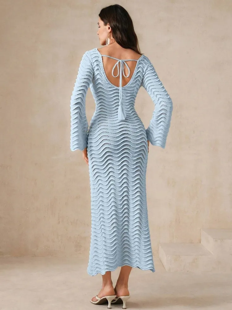 Knitted Cover Up Dress Women Swimsuit Robes Cover-up 2025 Summer New Hollow Out Swimwear Sexy Long Dress Bikini Cover Ups