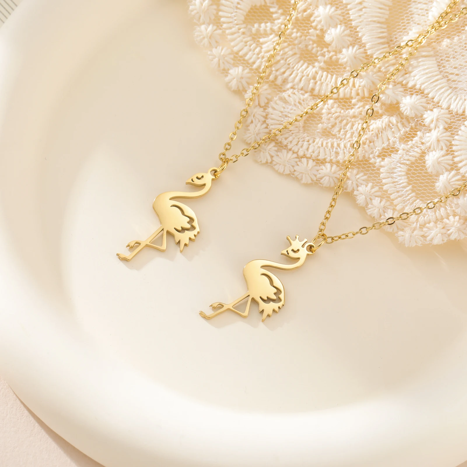 Unift Crown Flamingo Bird Pendant Necklaces Women  Stainless Steel Trendy Animal Flamingo Jewelry Hawaii Mother's Day Gift