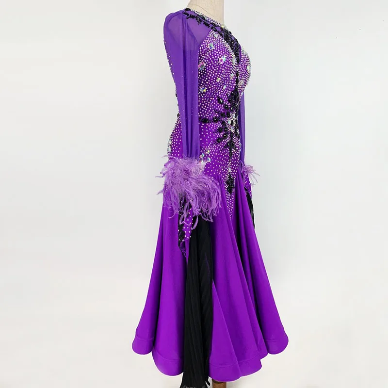 Ballroom Competition Dance Dress For Women 2024 New Design High end Custom Purple Feather Waltz Ballroom Dance Dresses Adult