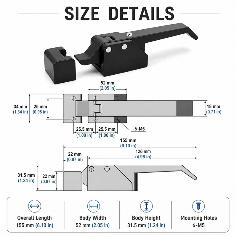 Over-Center Draw Latch Zinc Alloy Door Handle Lever Latch For Acoustic Enclosures Test Chamber Industrial Cabinet RV Accessories