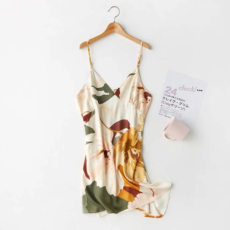 Summer 2009 Sexy Spaghetti Strap Sleepwear Women Sleeveless Sleeping Dress Classic Flower Printing Night Gown Europe Nightwear