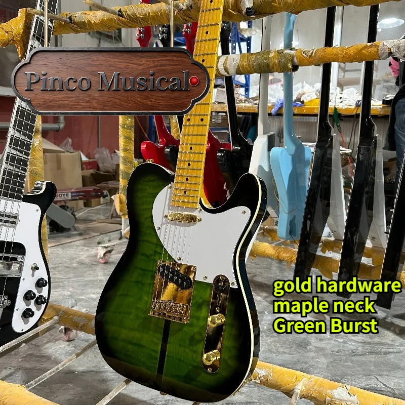 Merle Dog Head Signature TeLe Electric Guitar Green Quilted Maple Top Gold Hardware Country Rock Guitar 2018