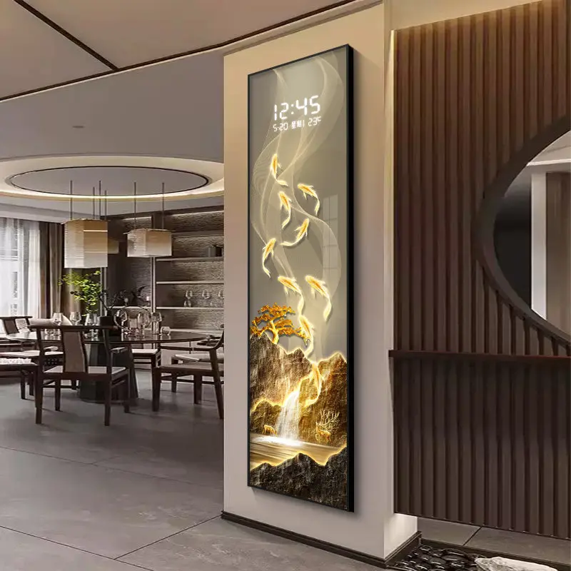 Modern Luxury Led Electronic Clock Hanging Painting Living Room Entrance Home Appliance Corridor Lustre Background Wall Lamp