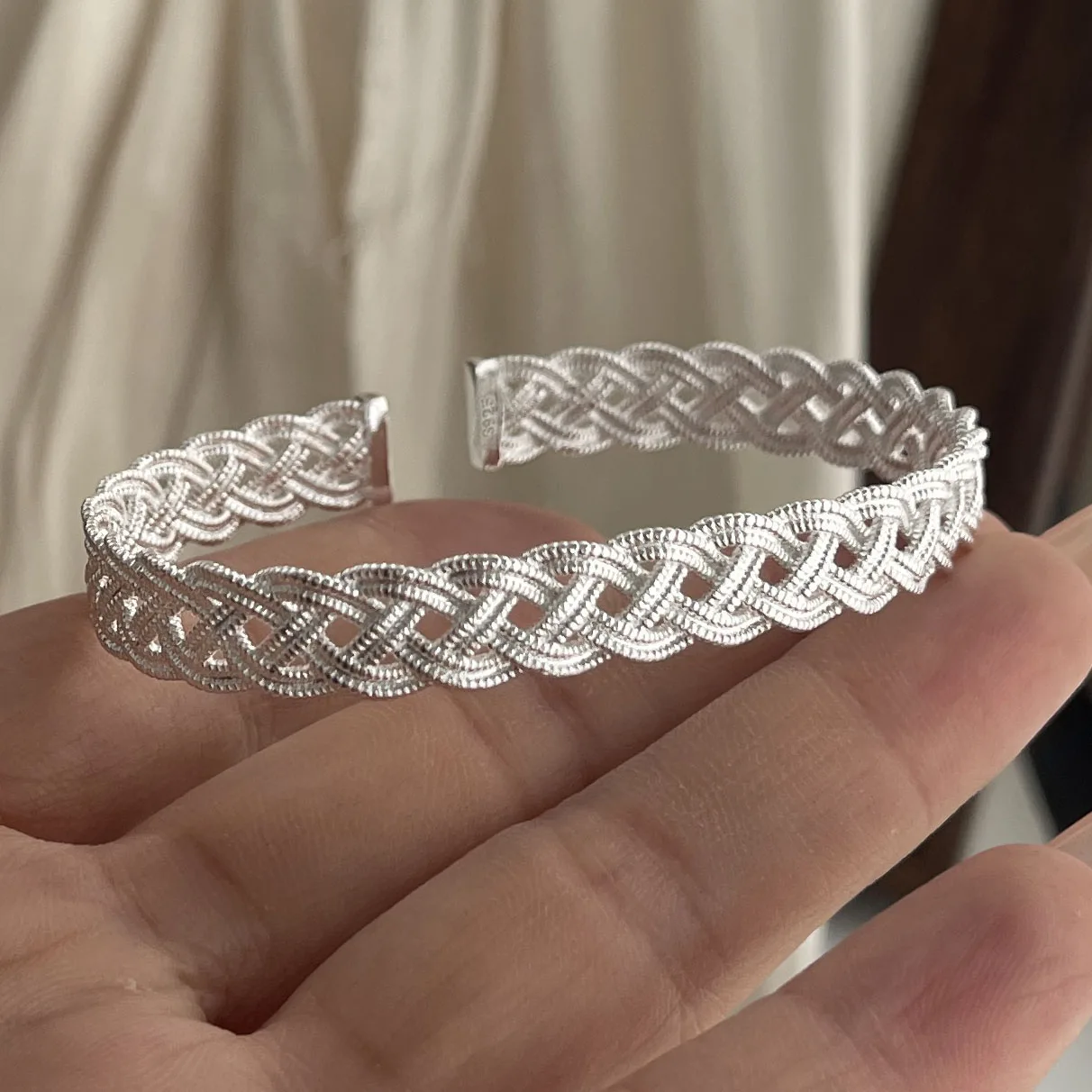 100% Solid 925 Sterling Silver Retro Bracelet for Women Men Vintage Handmade White Chain Shape Bracelet Birthday Gift
