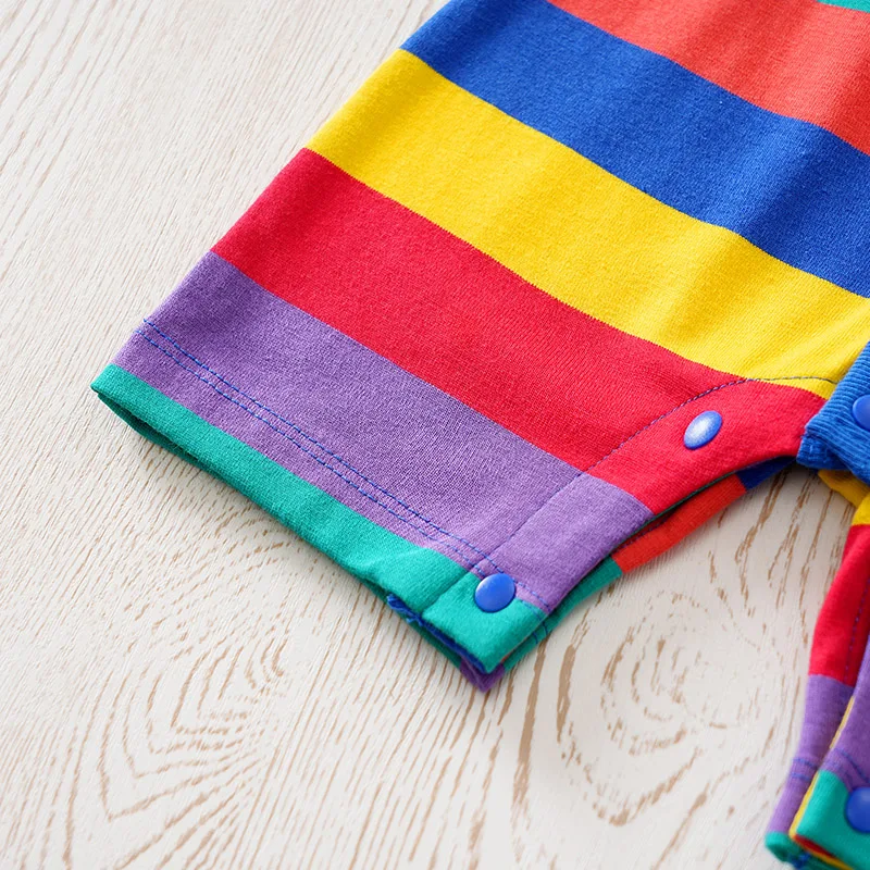 ملابس الأطفال حديثي الولادة بألوان قوس قزح من القطن على الموضة بدلة للأطفال الرضع بأكمام قصيرة من قطعة واحدة بدلة قطعة واحدة رومبير صيفي #6