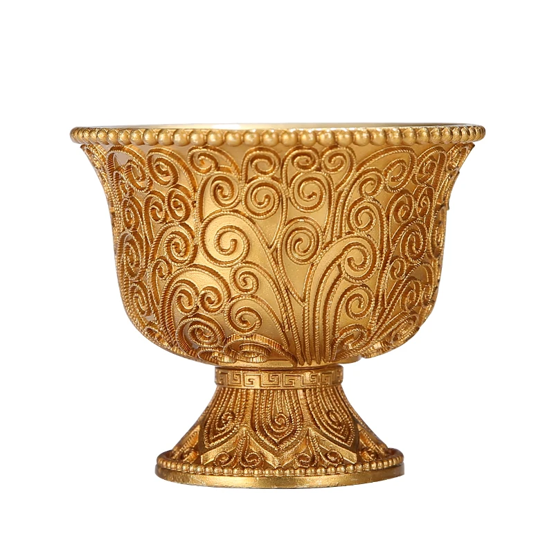 Craft Pure Copper Filigree Water Cup Buddha Worship Cup God of Wealth Water Filter Jug Items for Buddha Hall Home Ornaments