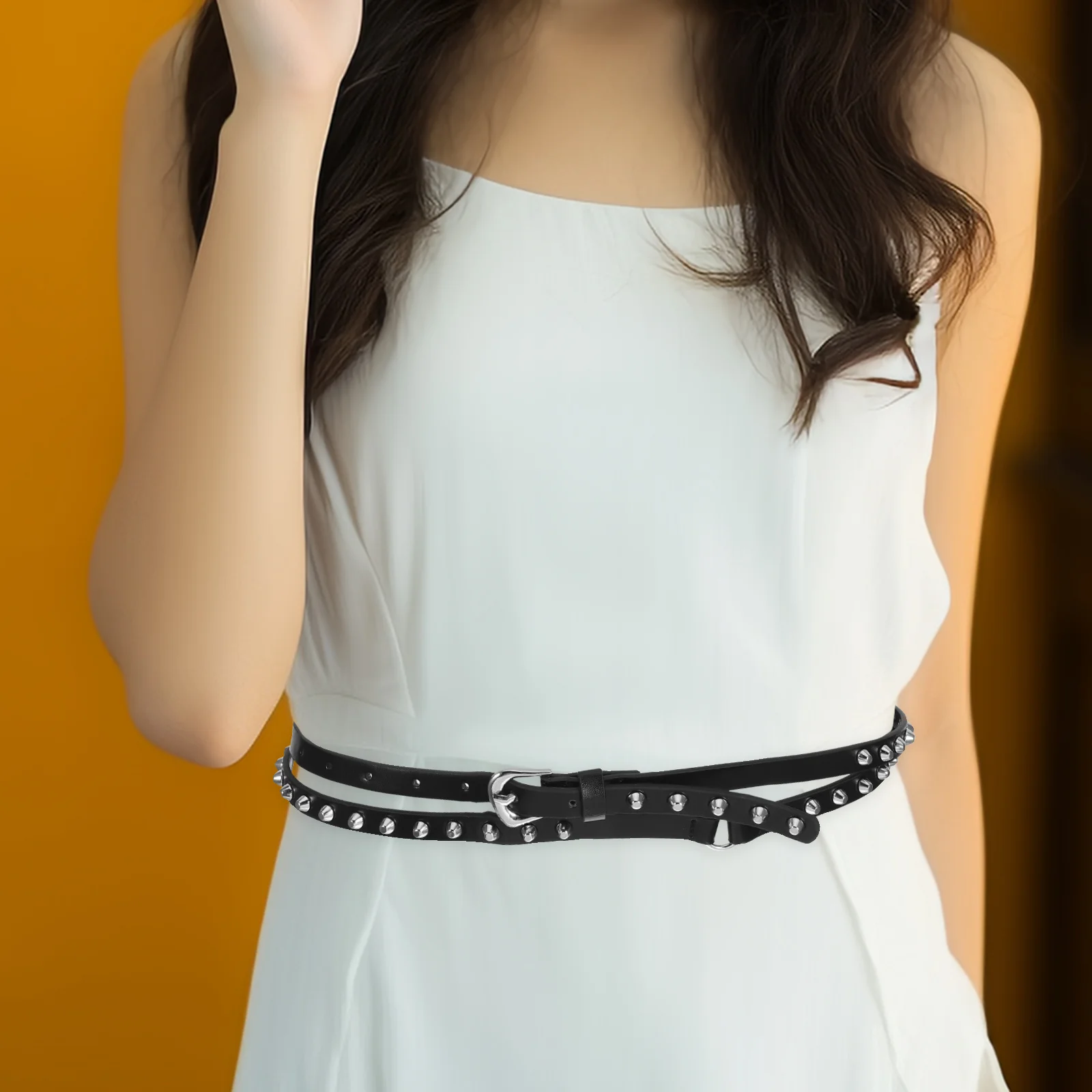 

Women'S Punk Belt Faux Studded Rivet Extra Long Waist Belt For Fashion Outfits