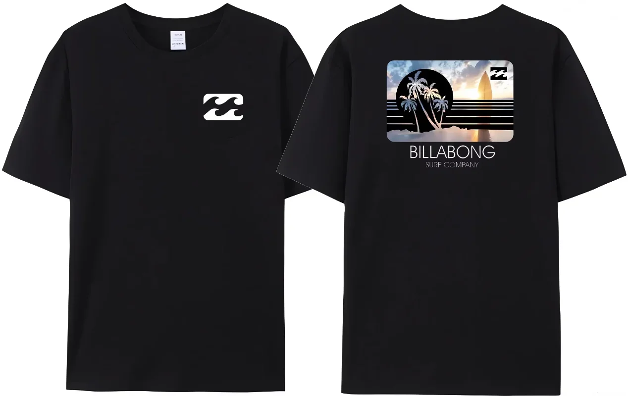 

2025 Wave New Men's Summer Billa-bong T-shirt 100% Cotton Double Sided Printing High Quality Casual Top Tees CoolS-3XL