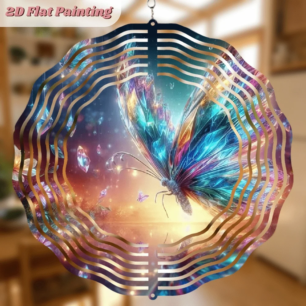 2D Flat,  dimensional Plane, Single Two-dimensional Metal Rotating Wind Chime, 