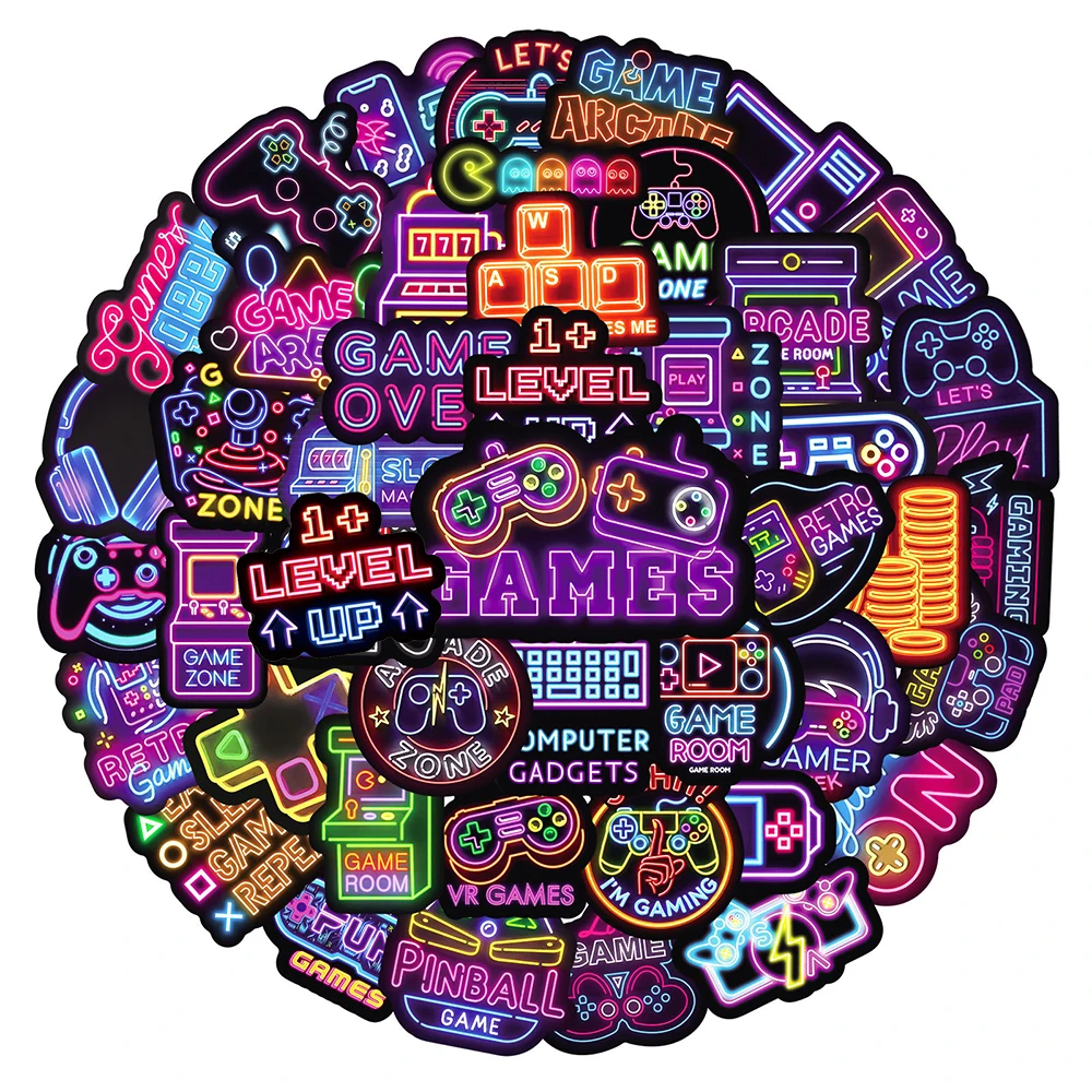 10/30/50pcs Neon Video Game Cartoon Stickers Cool Graffiti Skateboard Luggage Stationery Waterproof Kids DIY Sticker Packs
