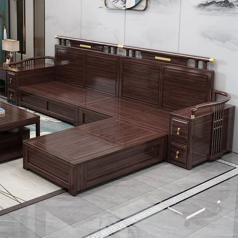 New Chinese sofa ebony wood villa high-end living room furniture combination set winter and summer dual-purpose storage sofa