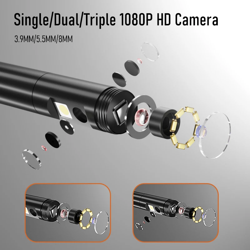 5‘’ Screen Endoscope Automotive Inspection Borescope Waterproof USB Probe LEDs Video Camera Single Dual Triple Autofocus Lens